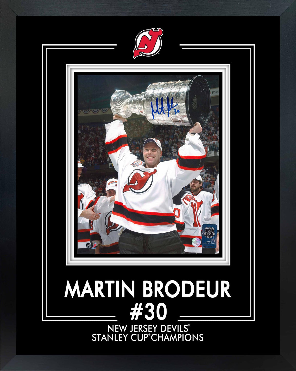 Martin Brodeur Signed 8x10 Framed PhotoGlass New Jersey Stanley Cup-V - AUCTION