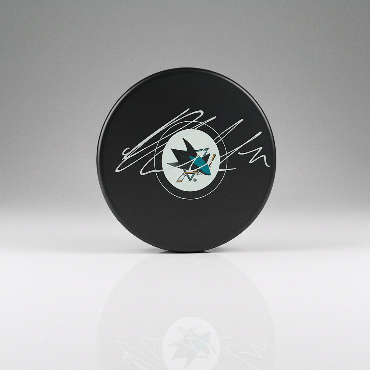 Macklin Celebrini Signed Puck Unframed Sharks Autograph Series