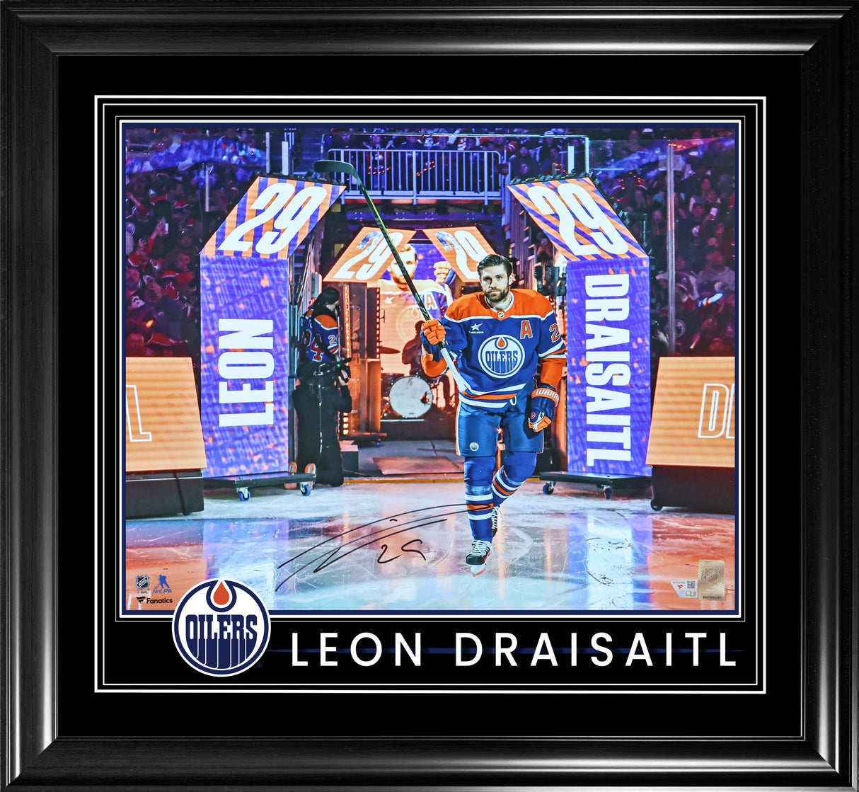 Leon Draisaitl Edmonton Oilers Signed 16x20 Blue Jersey Pregame Salute Photograph Framed