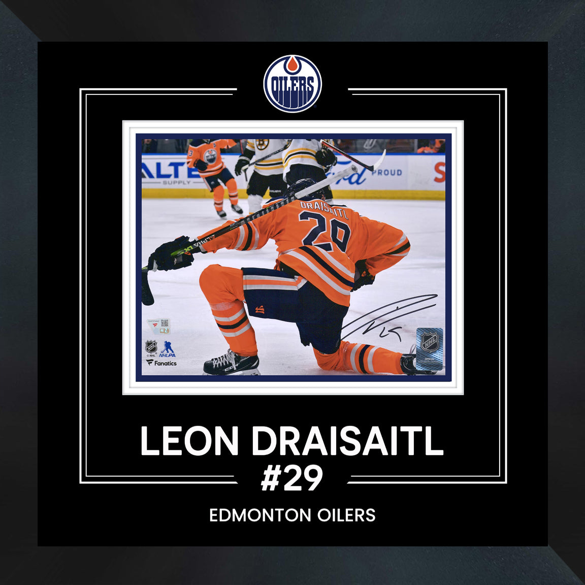 Leon Draisaitl Edmonton Oilers Signed 8x10 Orange Jersey Goal Celebration Photograph Framed