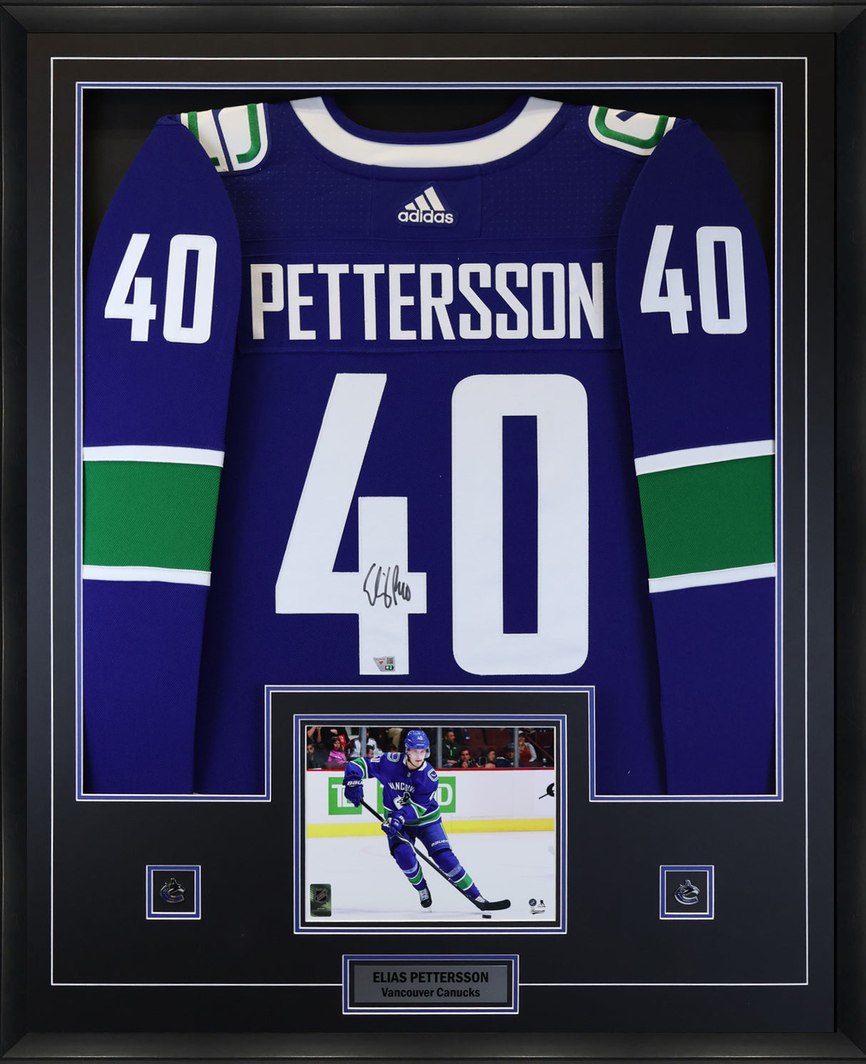 Elias Pettersson Vancouver Canucks Signed Blue Adidas Authentic Jersey Framed - AUCTION