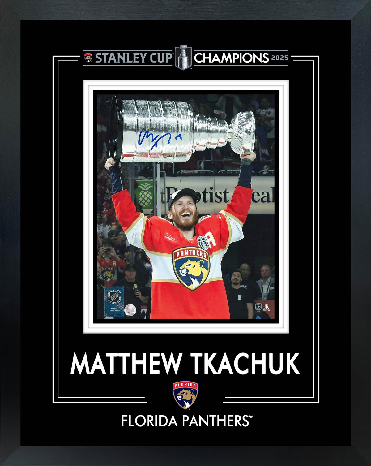 Matthew Tkachuk Signed 8x10 PhotoGlass Frame Panthers 2025 Stanley Cup-V - AUCTION