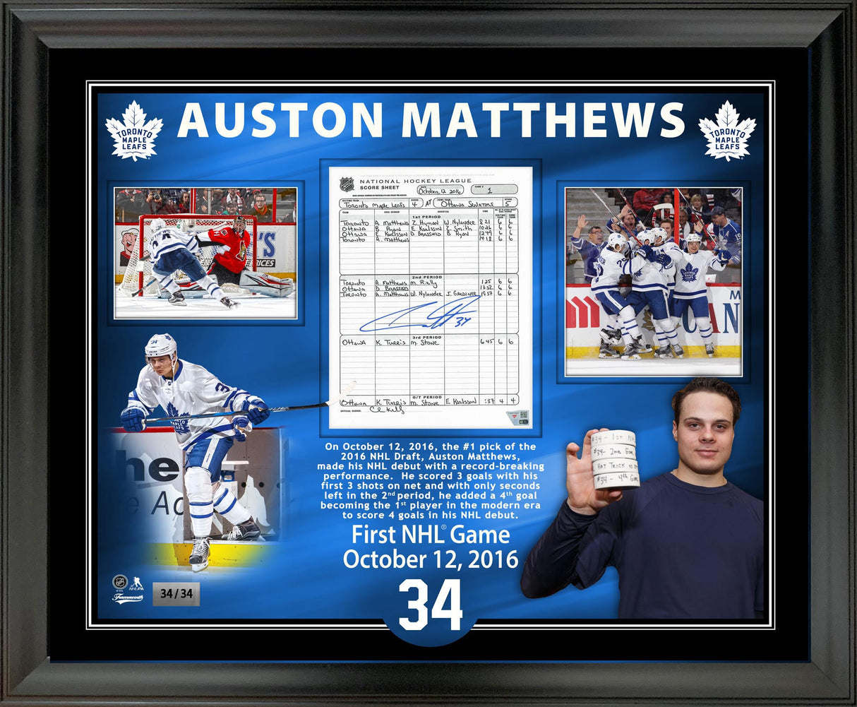 Auston Matthews Signed Scoresheet PhotoGlass Framed Toronto Maple Leafs (Limited Edition of 34) - AUCTION