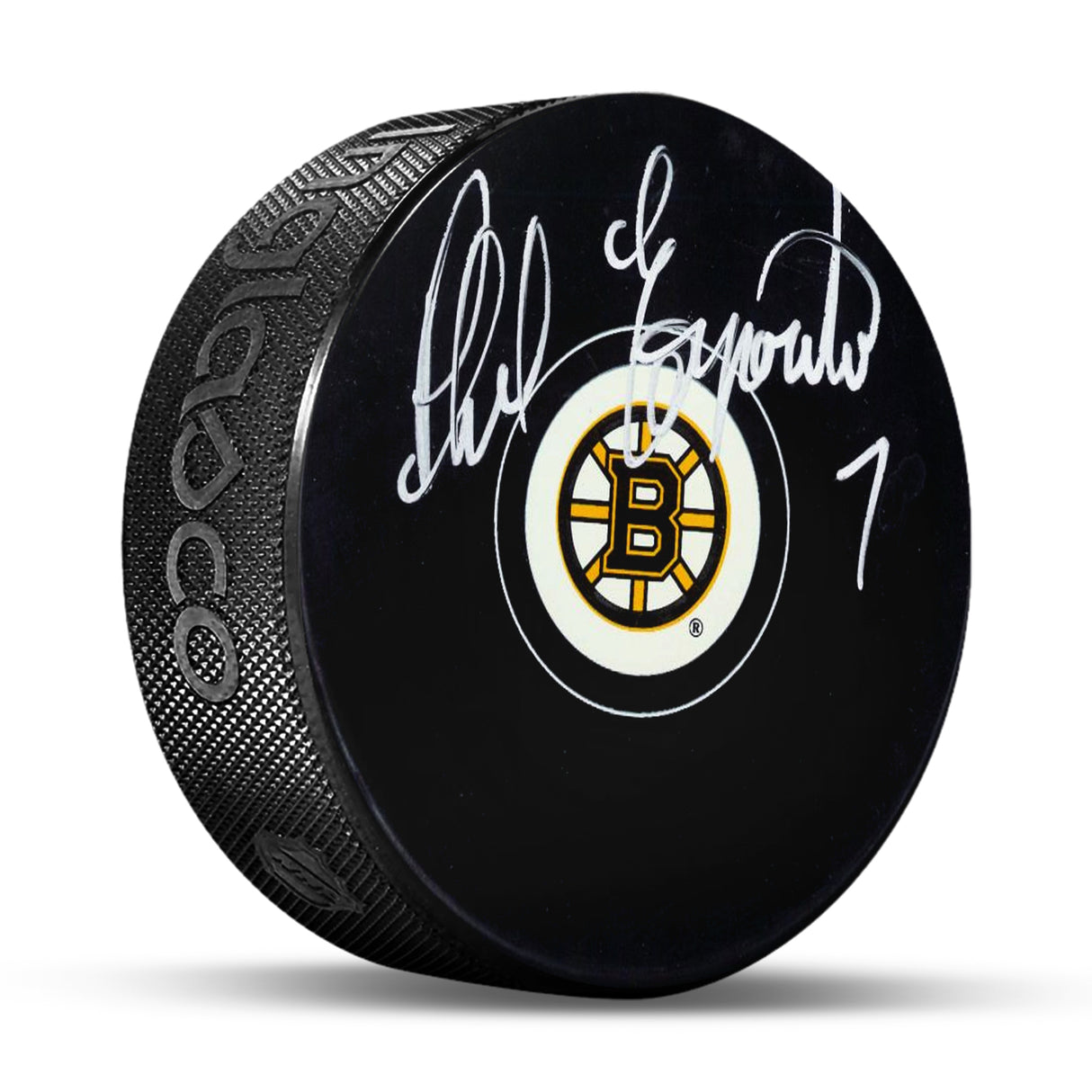 Phil Esposito Signed Puck Bruins Logo
