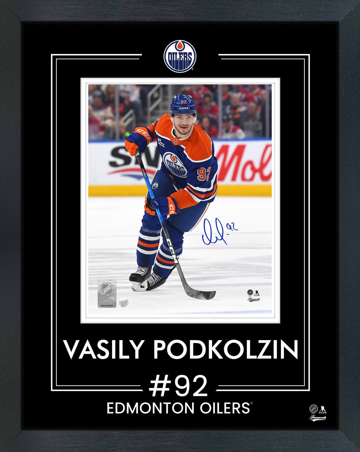 Vasily Podkolzin Signed Framed 8x10 Photo in a Photo Glass Edmonton Oilers Action - AUCTION