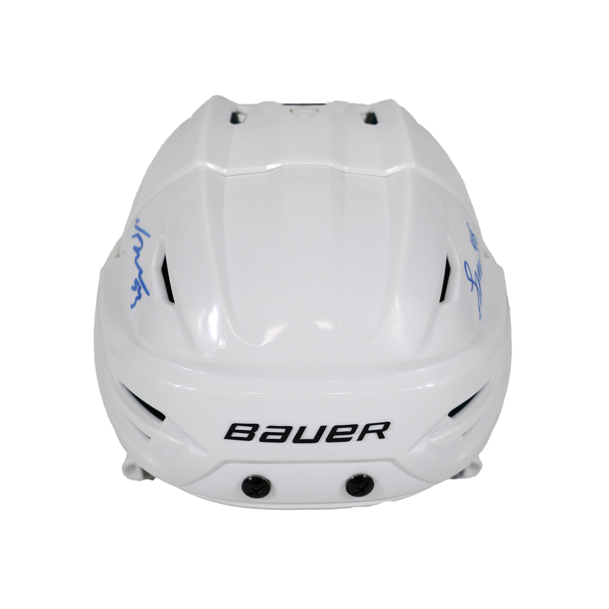 Lane Hutson and Noah Dobson Dual Signed Montreal Canadiens Bauer Re-Akt 55 Hockey White Helmet - AUCTION