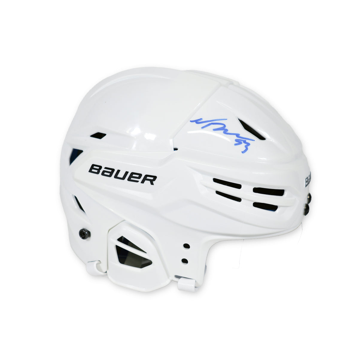 Lane Hutson and Noah Dobson Dual Signed Montreal Canadiens Bauer Re-Akt 55 Hockey White Helmet - AUCTION
