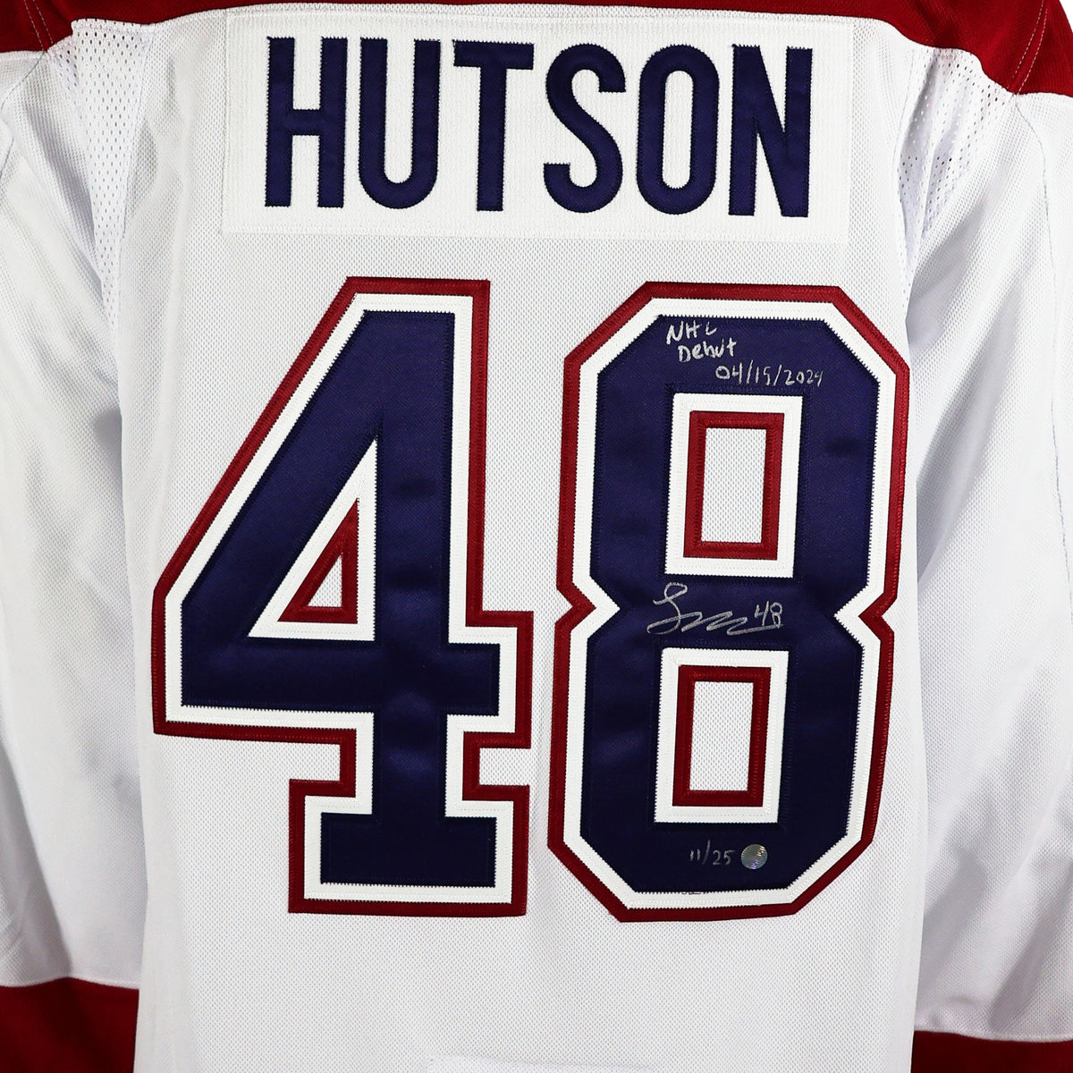 Lane Hutson Signed Montreal Canadiens Away Fanatics Premium Jersey insc."NHL Debut 04/15/2024" (Limited Edition of 25) - AUCTION