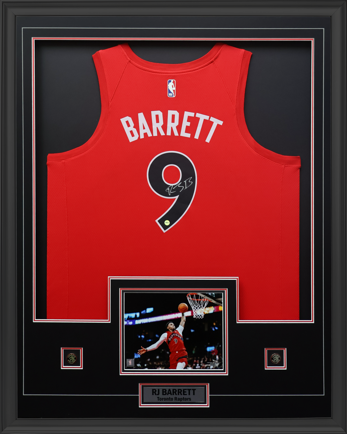 RJ Barrett Signed Jersey Framed Toronto Raptors Red Nike Icon Edition
