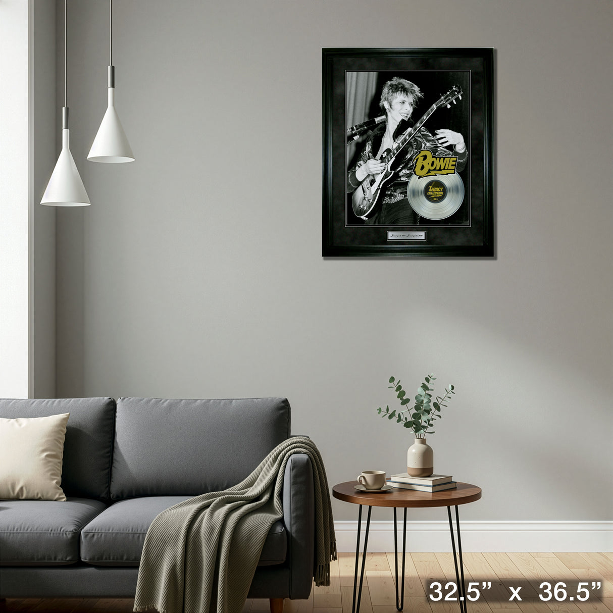 David Bowie Playing Guitar Framed With Platinum LP – Detail – Frameworth