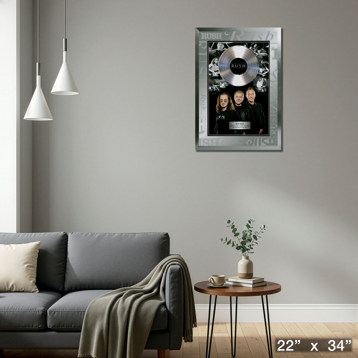 Rush Framed Black and White Photo Collage with Platinum LP – Detail – Frameworth