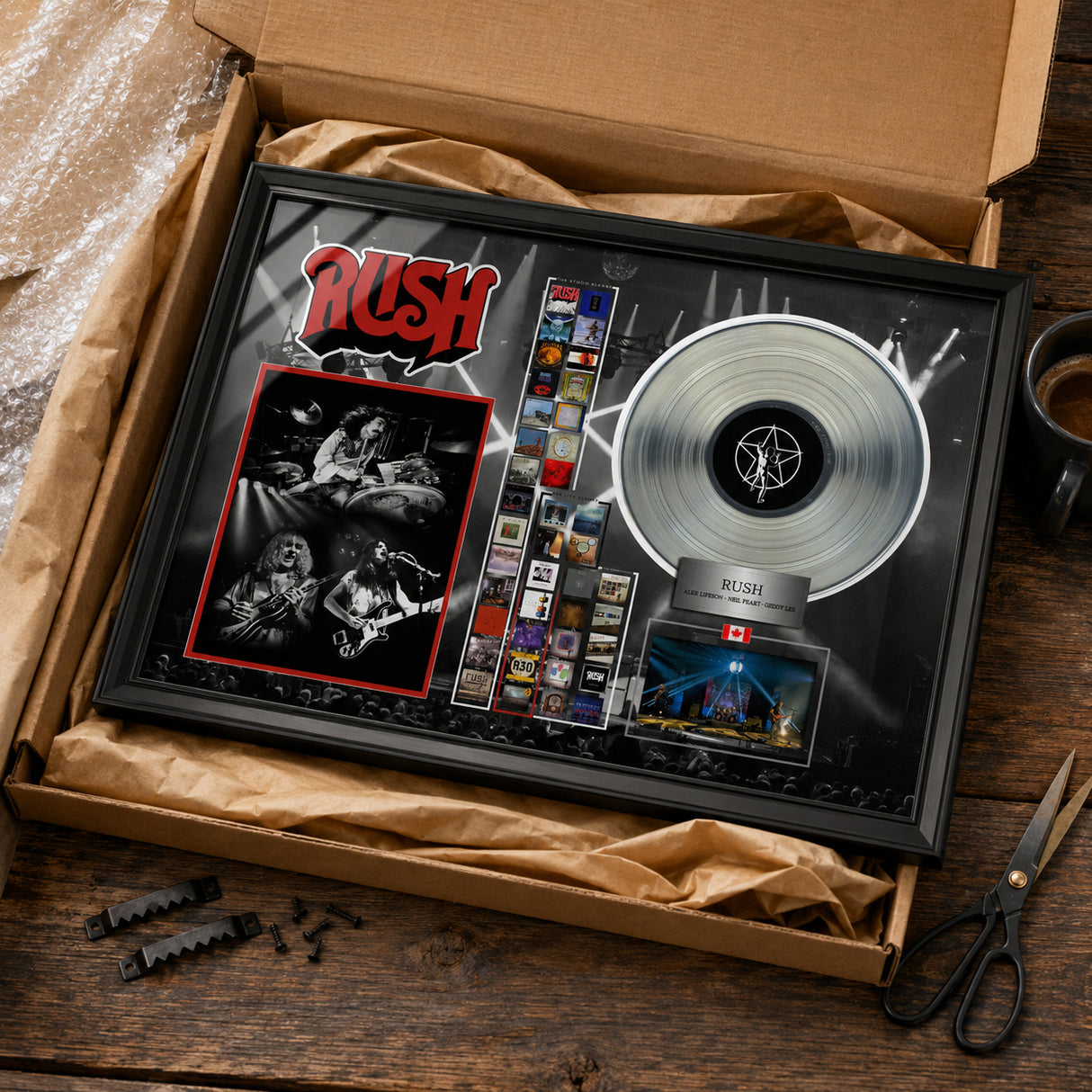 Rush Framed Collage With Platinum LP unboxing lifestyle image