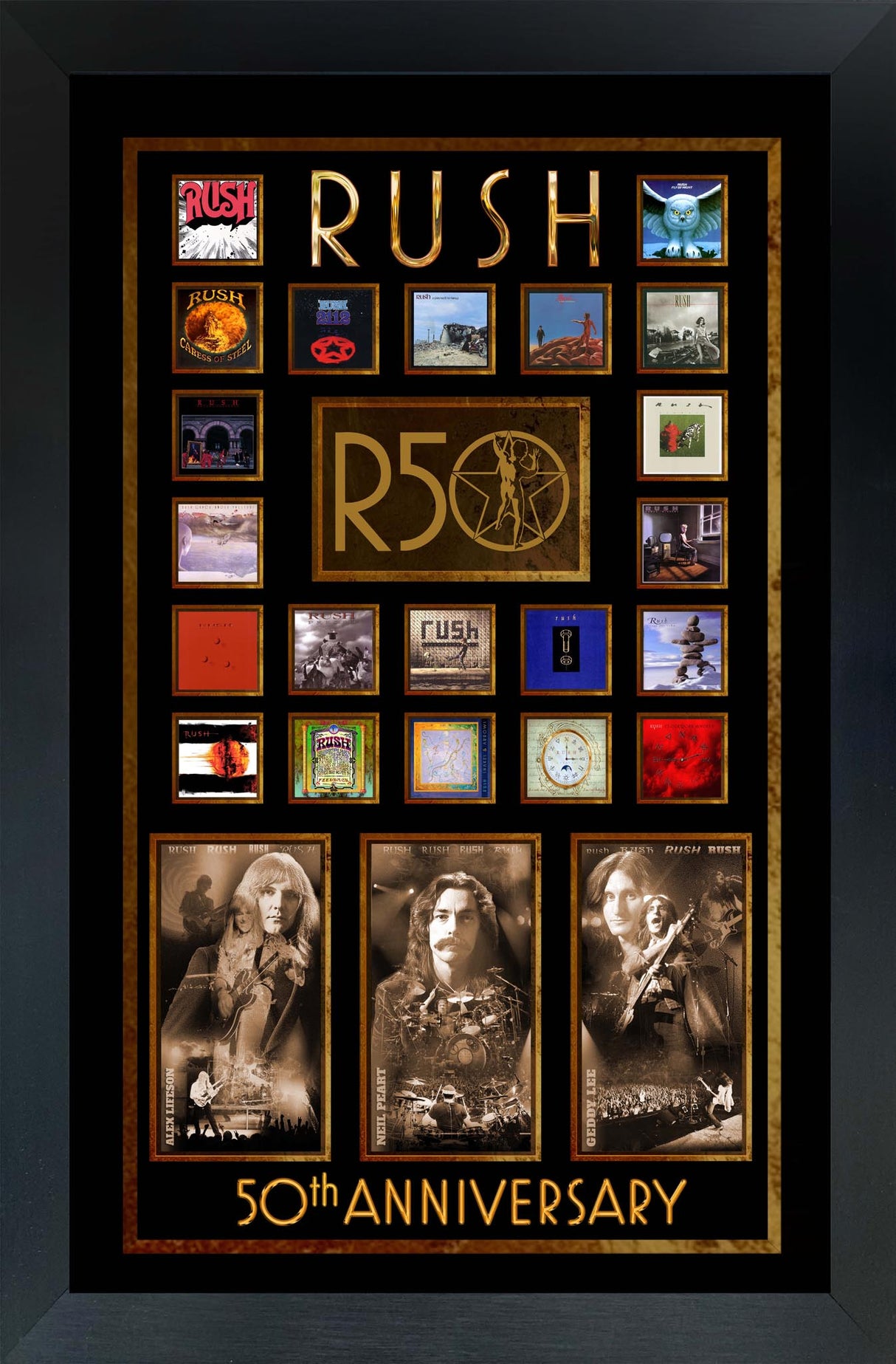 RUSH 50th Anniversary Album Collage Frame - AUCTION