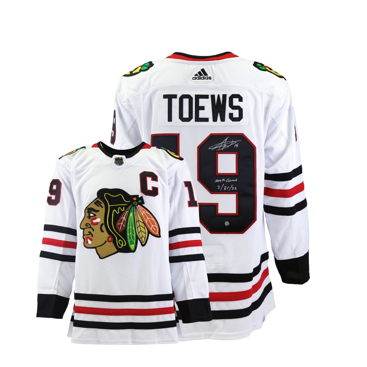 Jonathan Toews Signed Chicago Blackhawks Adidas White Jersey with Insc "1000th Game 3/31/22" - AUCTION