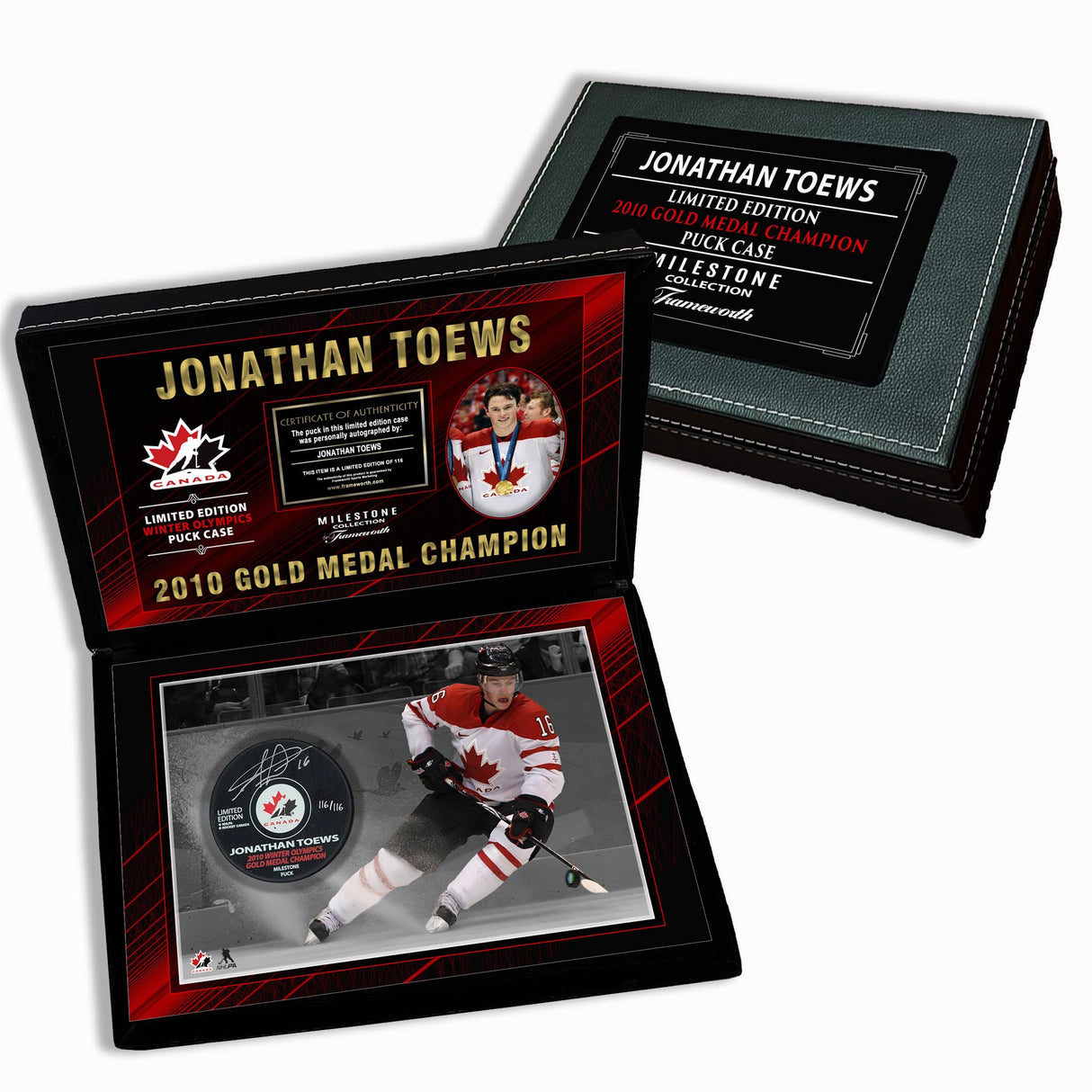 Jonathan Toews Signed Puck 2010 Gold Medal Champion Team Canada in a Deluxe Case (Limited Edition of 116) - AUCTION