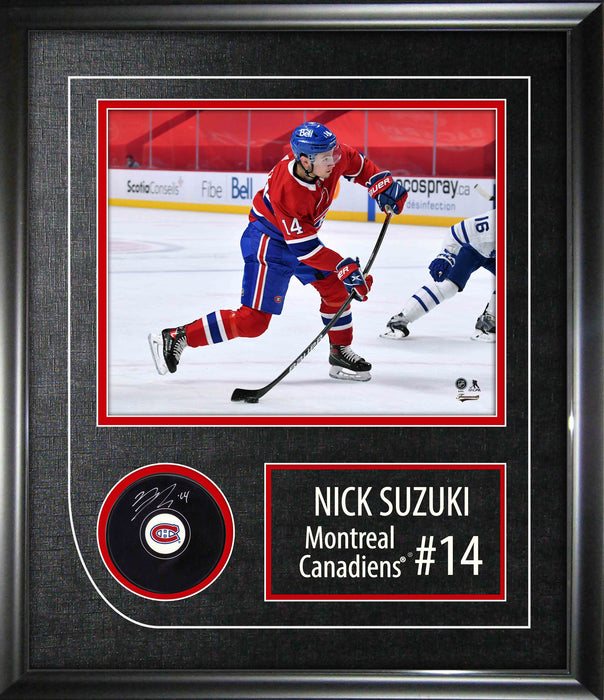 Nick Suzuki Signed Framed Montreal Canadiens Puck with Photo