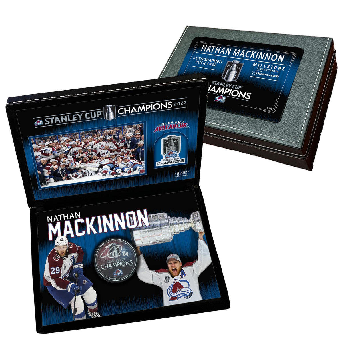 Nathan MacKinnon Signed Colorado Avalanche 2022 Stanley Cup Champions Hockey Puck in a Deluxe Case - AUCTION