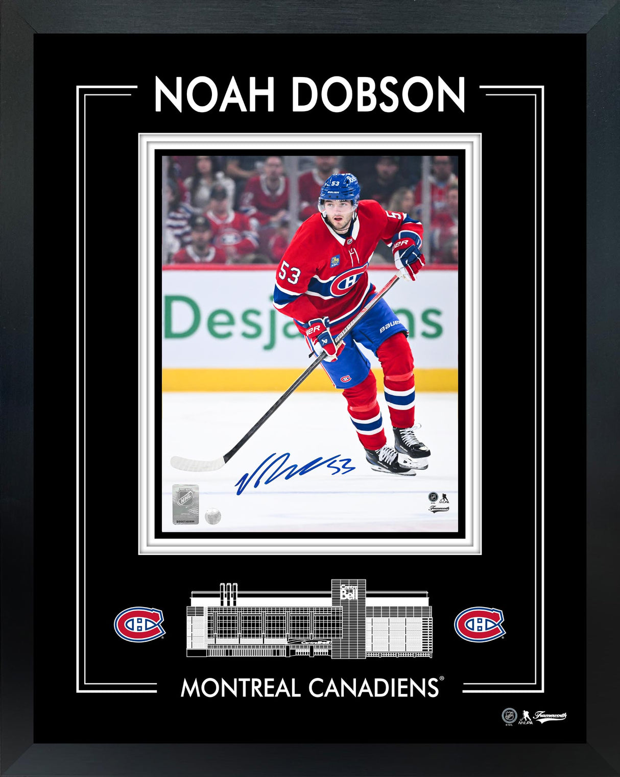 Noah Dobson Signed 8x10 Framed PhotoGlass Montreal Canadiens Action