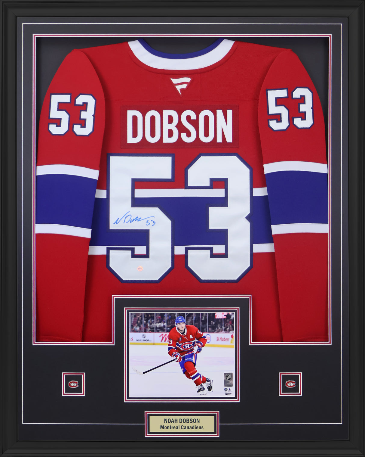 Noah Dobson Signed Framed Montreal Canadiens Fanatics Premium Jersey - AUCTION
