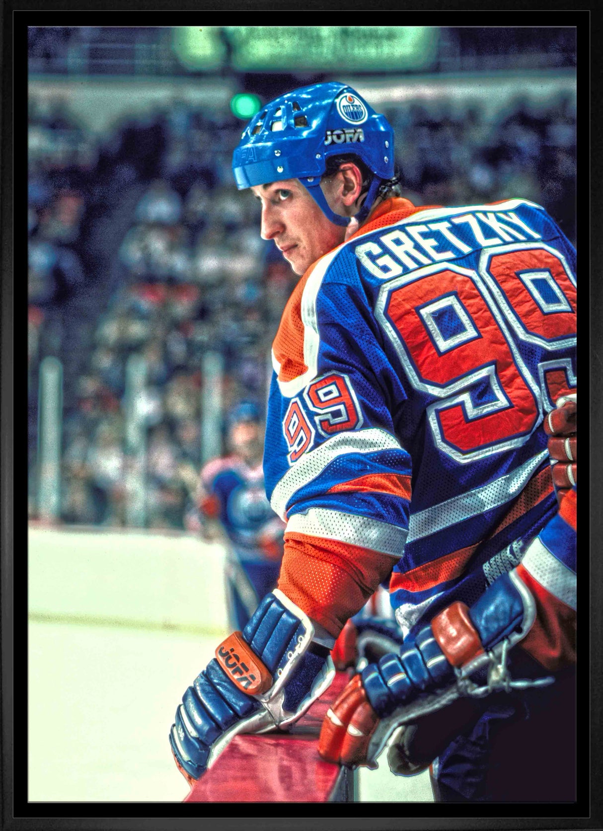 Wayne Gretzky Edmonton Oilers Framed 20x29 Jumping Over Bench Canvas