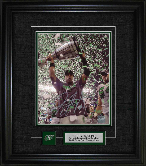 Kerry Joseph Saskatchewan Roughriders Signed Framed 8x10 2007 Grey Cup Photo with Pin & Plate - Frameworth Sports Canada 