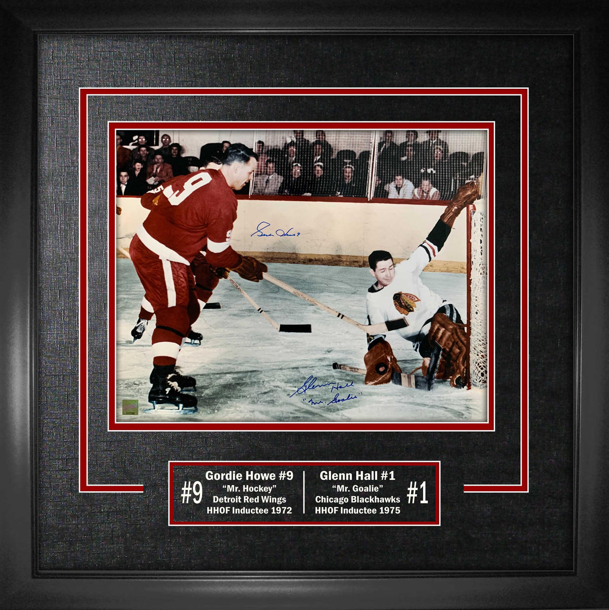 Howe,G / Hall,G Dual-Signed 16x20 Etched Mat Red Wings / Blackhawks - AUCTION