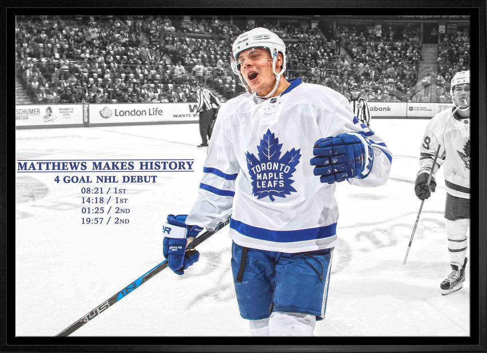 Auston Matthews Toronto Maple Leafs Framed 20x29 Four Goal First NHL Game Canvas - Frameworth Sports Canada 