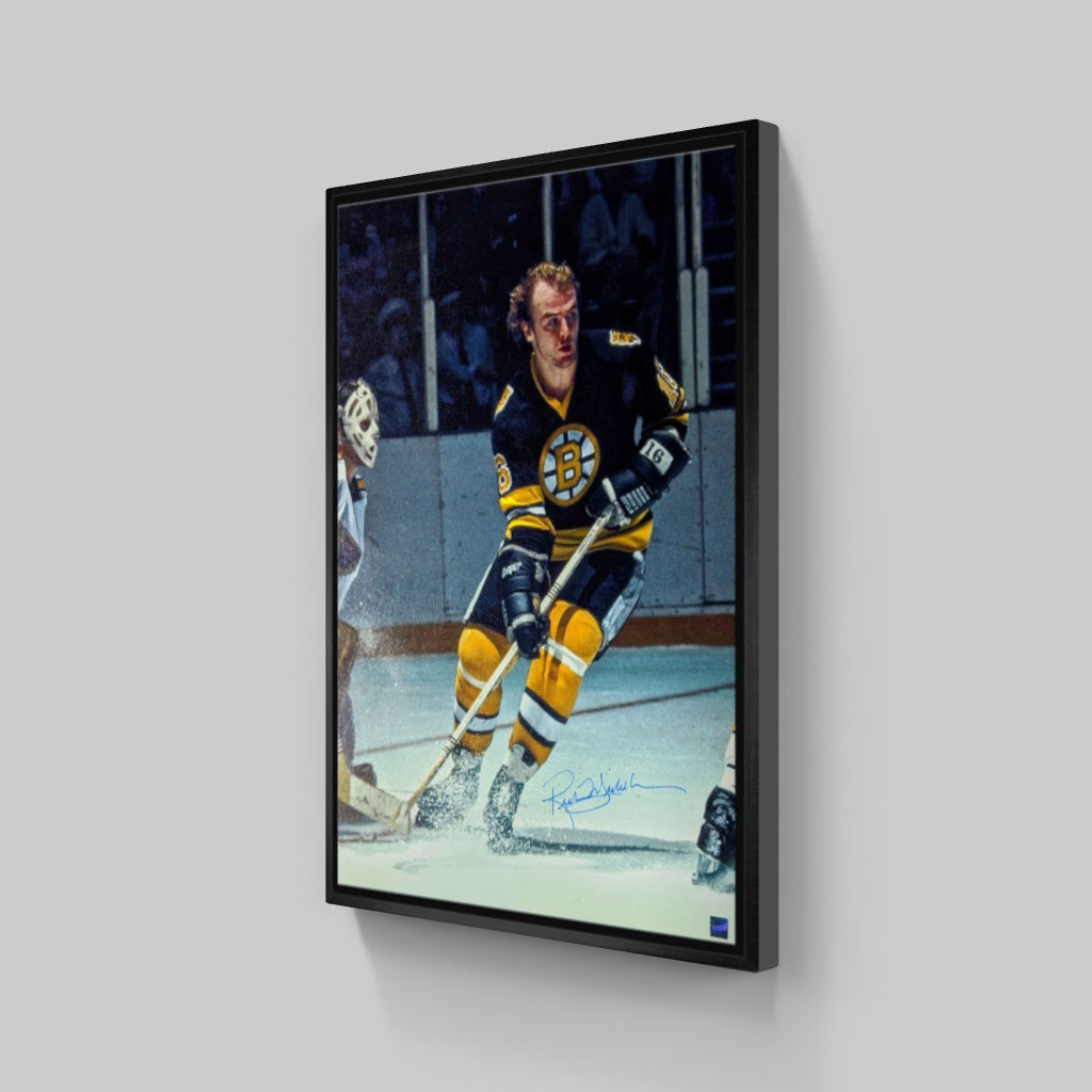 Rick Middleton Boston Bruins Signed Framed Front of Blues Goalie 20x29 Canvas - Frameworth Sports Canada