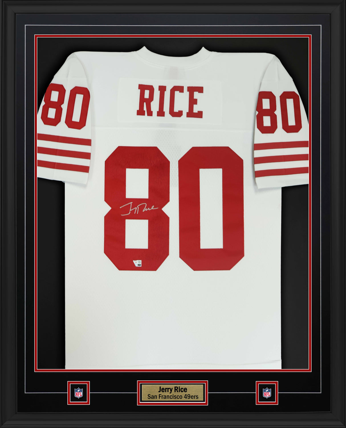 Jerry Rice Signed Jersey Framed 34x42 San Francisco 49ers Mitchell & Ness Red Replica - AUCTION