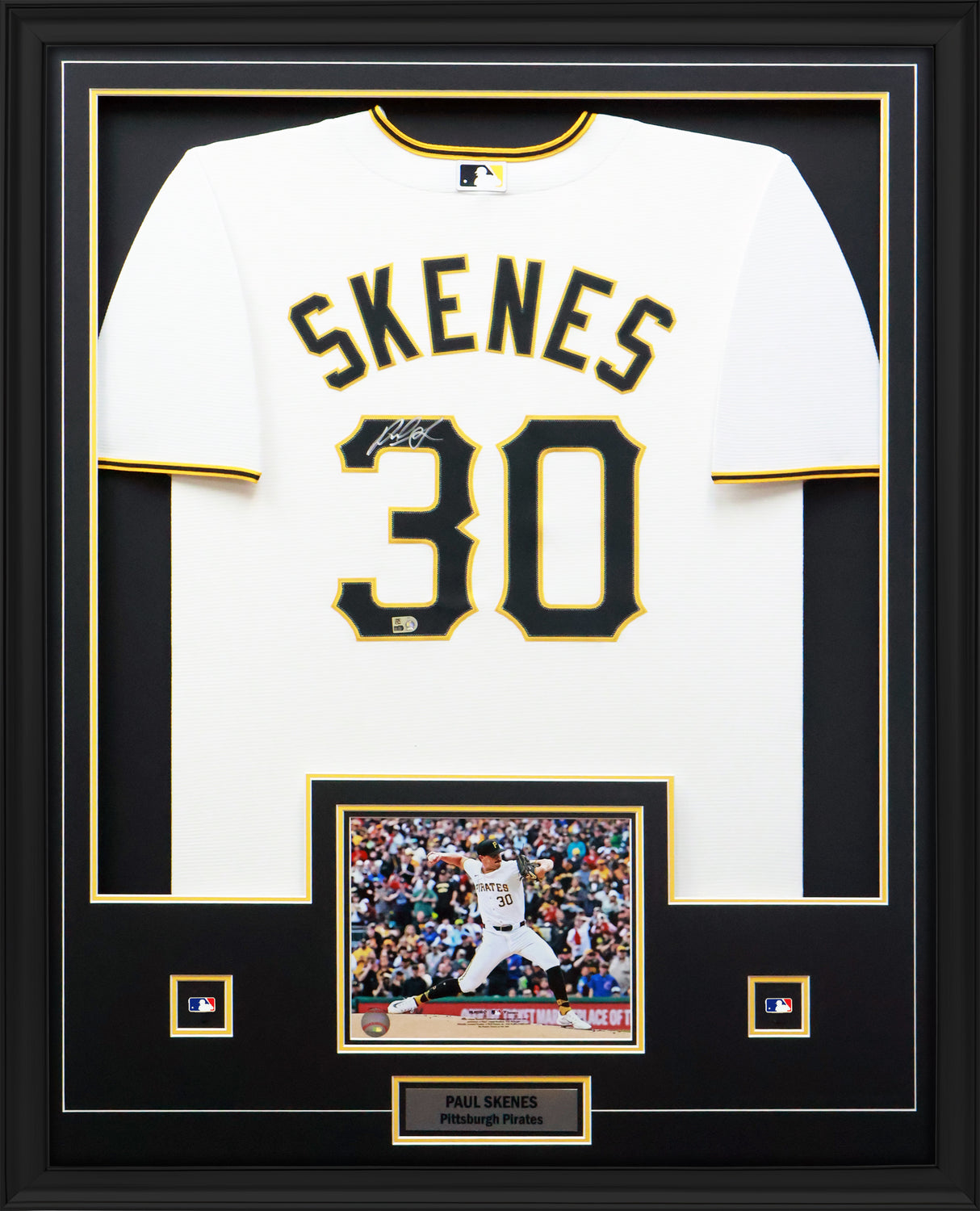 Paul Skenes Signed Framed 34x42 Pittsburgh Pirates White Nike Replica Jersey - AUCTION