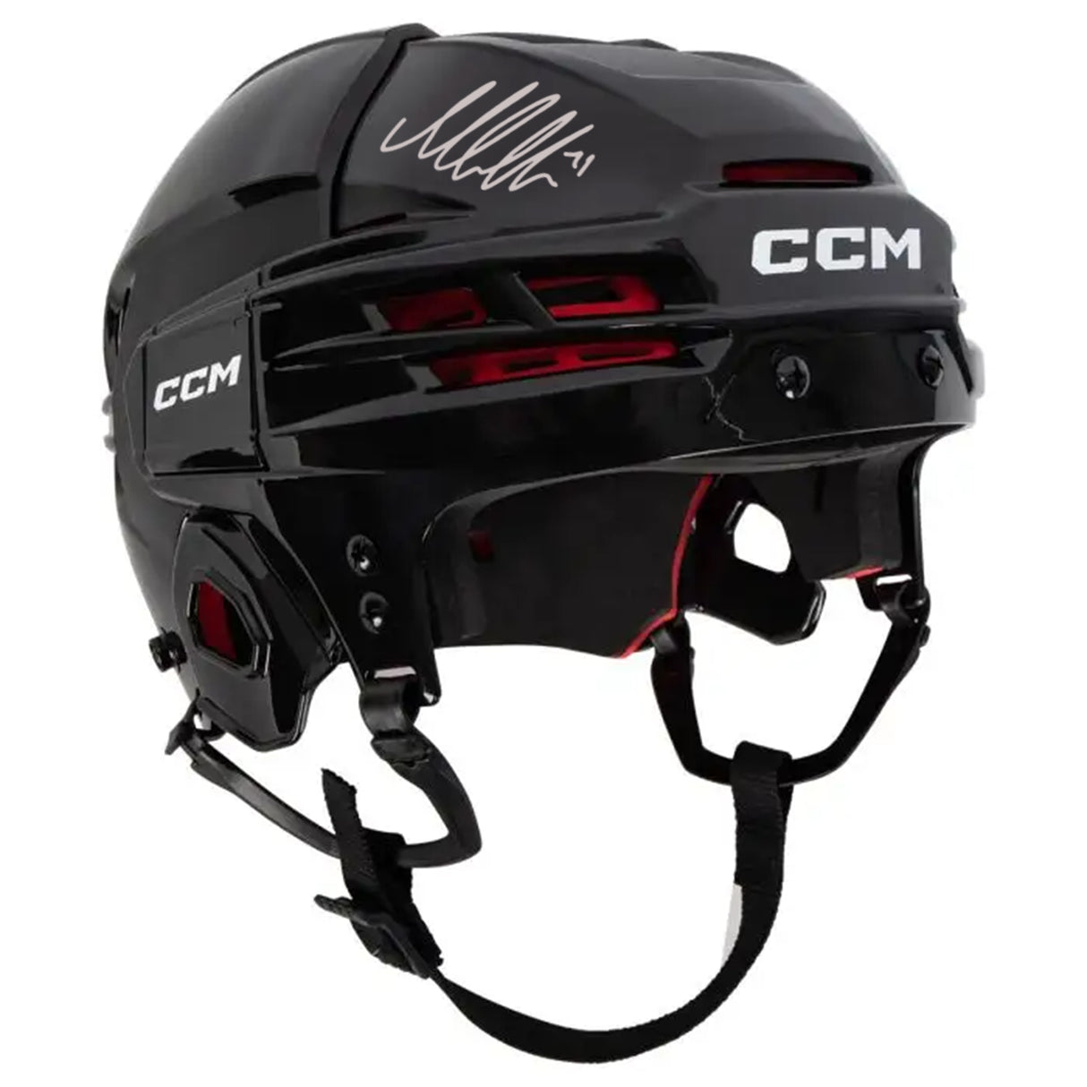 Macklin Celebrini signed San Jose Sharks black CCM hockey helmet