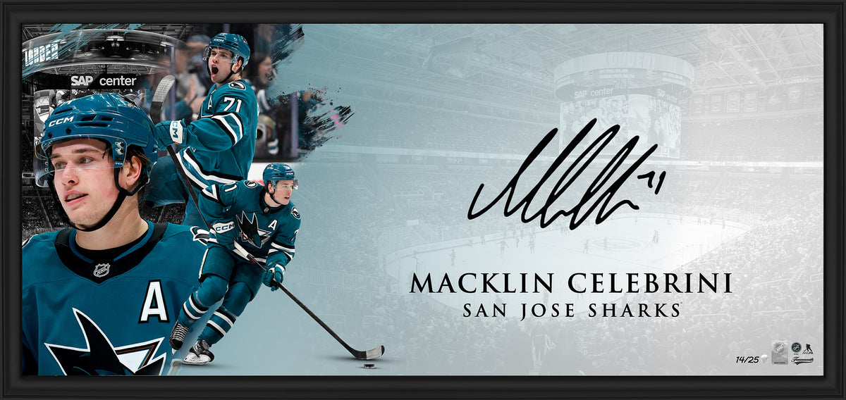 Macklin Celebrini signed framed oversize autograph hockey print