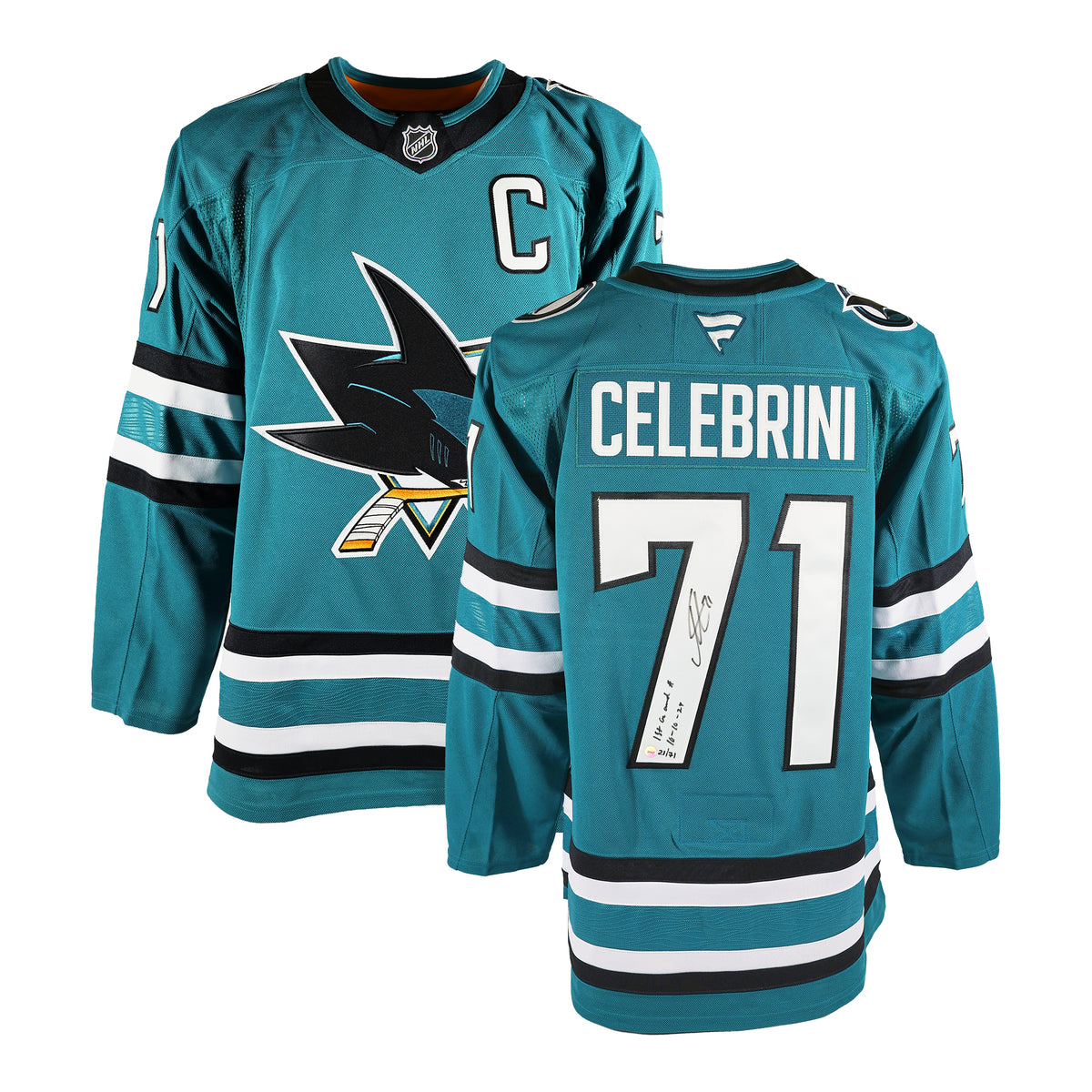 Macklin Celebrini signed San Jose Sharks teal Fanatics jersey - view 3