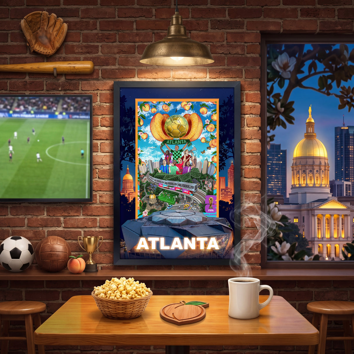 Atlanta FIFA World Cup 2026 Officially Licensed Framed Poster – Shadow Box Frame Behind Glass – Bar View