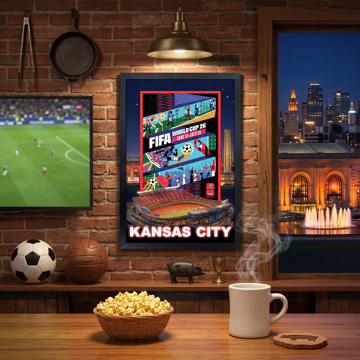 Kansas City FIFA World Cup 2026 Officially Licensed Framed Poster – Shadow Box Frame Behind Glass – Home Indoor View