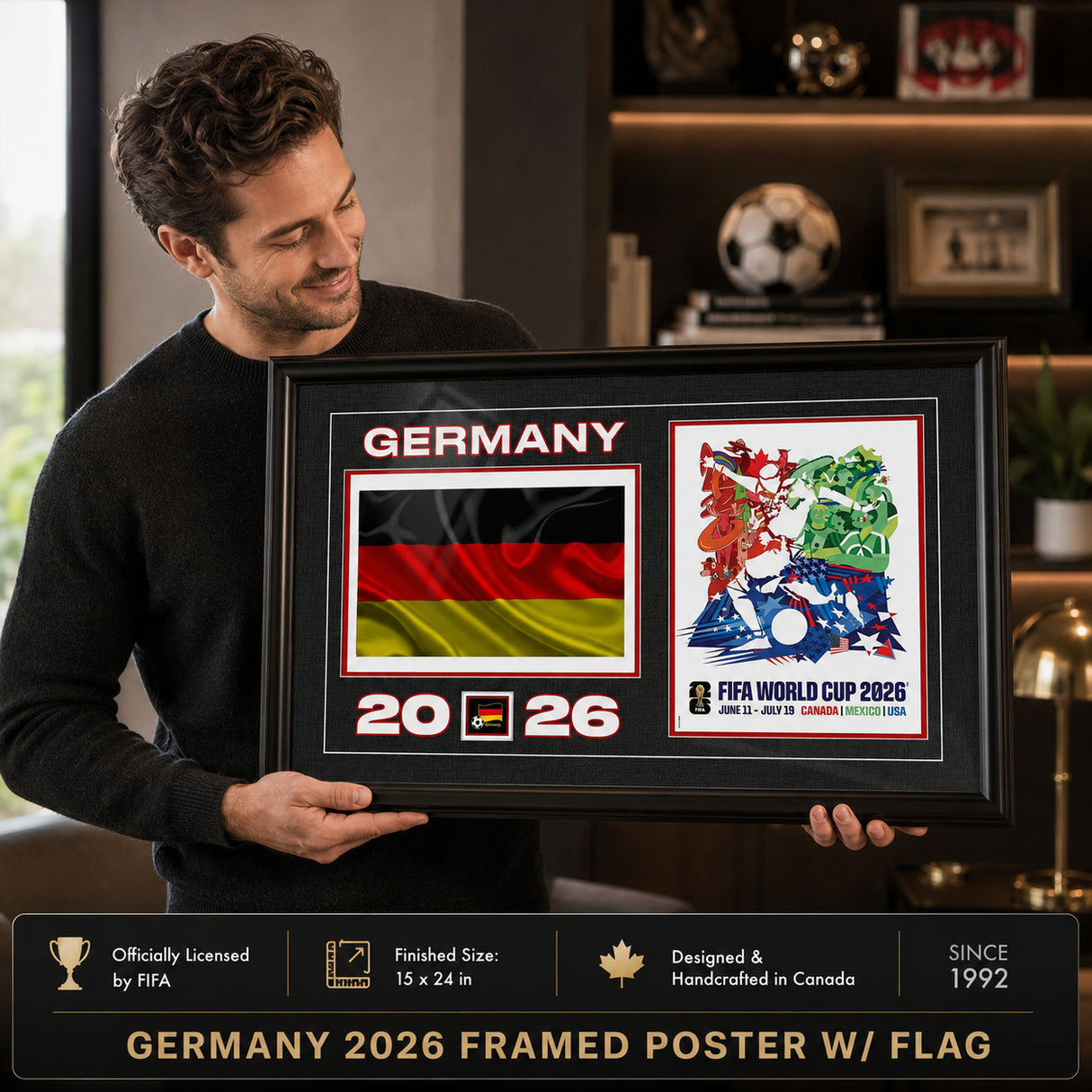 Germany 15x24 Frame 2026 Officially Licensed FIFA World Cup Poster w/ Flag — Being installed on the wall