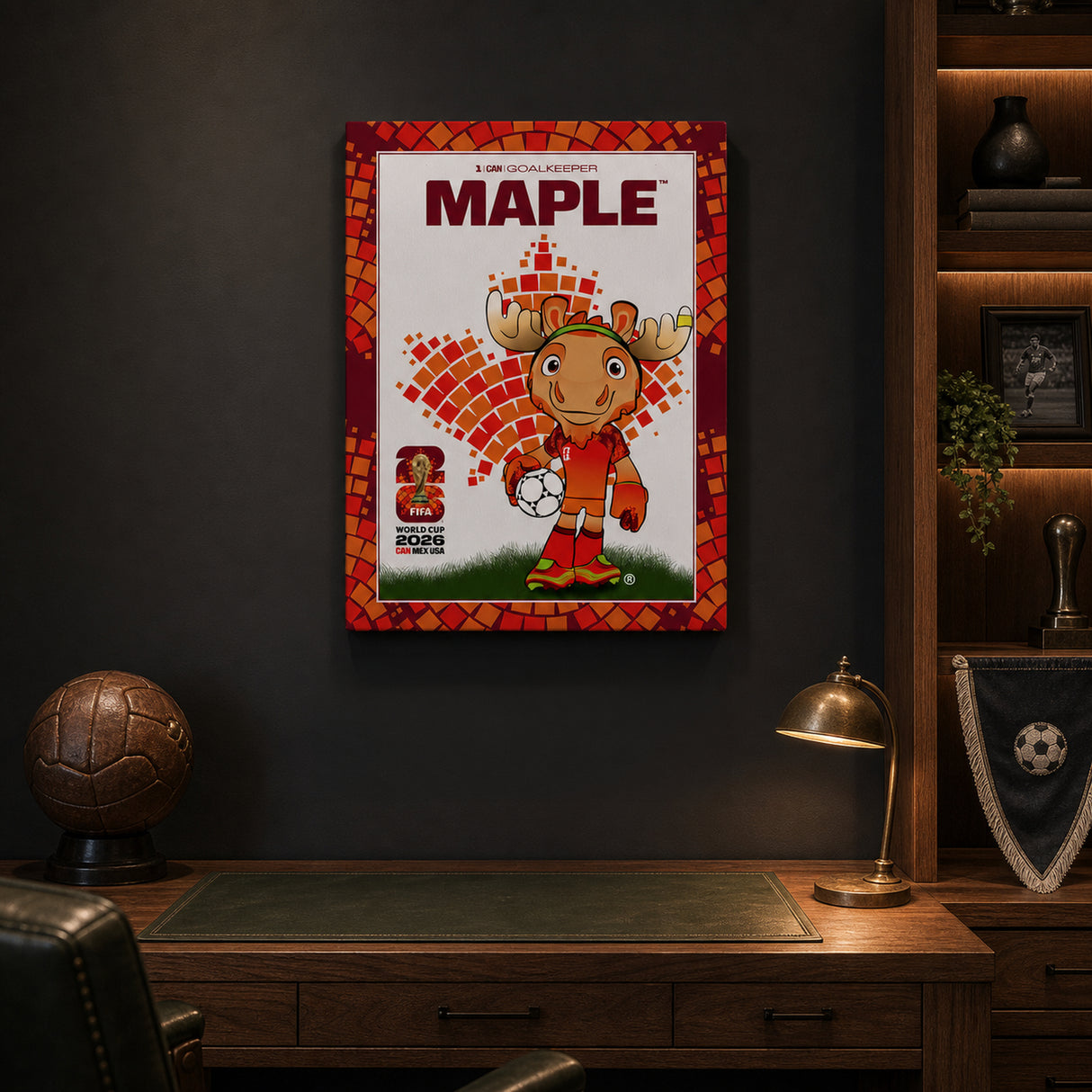 Maple the Moose FIFA World Cup plaque dark room lifestyle image