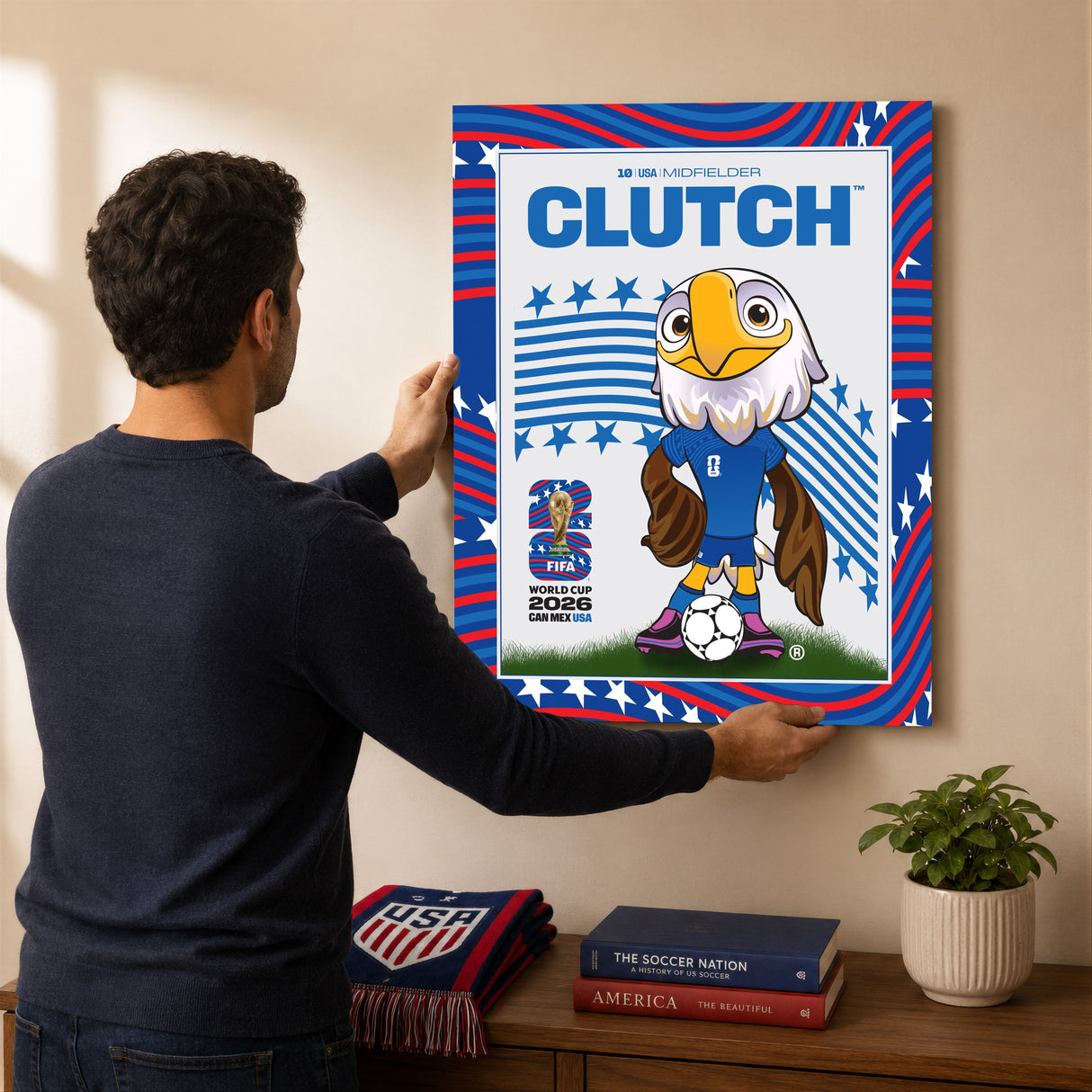 Clutch the Bald Eagle 16x20 Plaque Officially Licensed 2026 FIFA World Cup USA Mascot - lifestyle 1