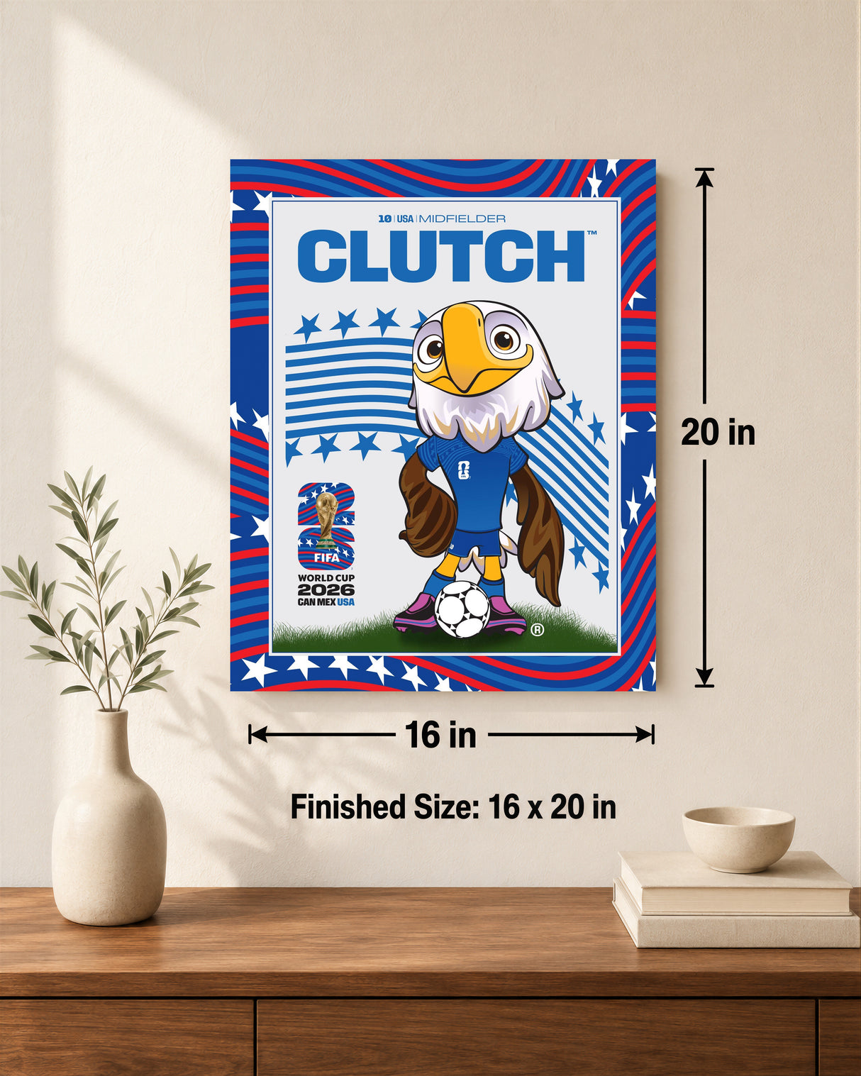Clutch the Bald Eagle 16x20 Plaque Officially Licensed 2026 FIFA World Cup USA Mascot - lifestyle 4