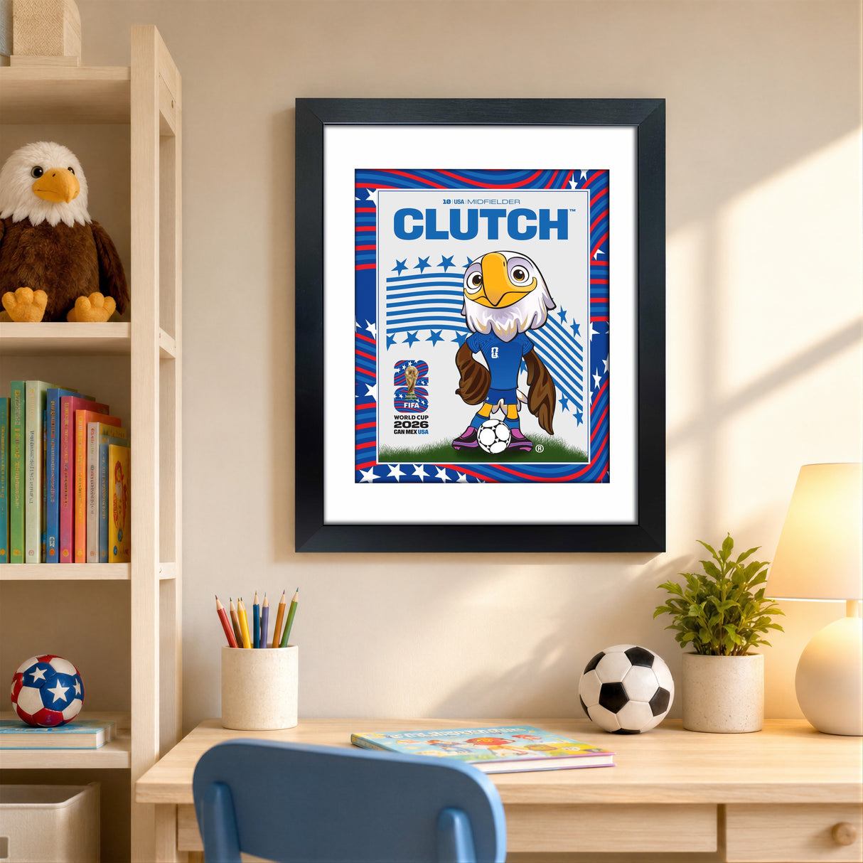 Clutch the Bald Eagle 16x20 Frame Officially Licensed 2026 FIFA World Cup USA Mascot - lifestyle 2