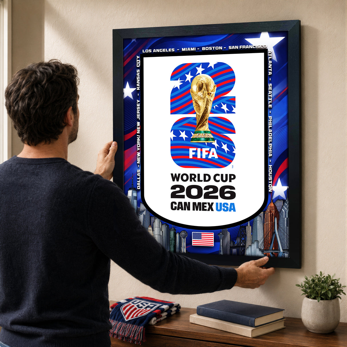 USA Edition 18x22 Frame Officially Licensed 2026 FIFA World Cup Poster (Monuments Edition) - lifestyle 1