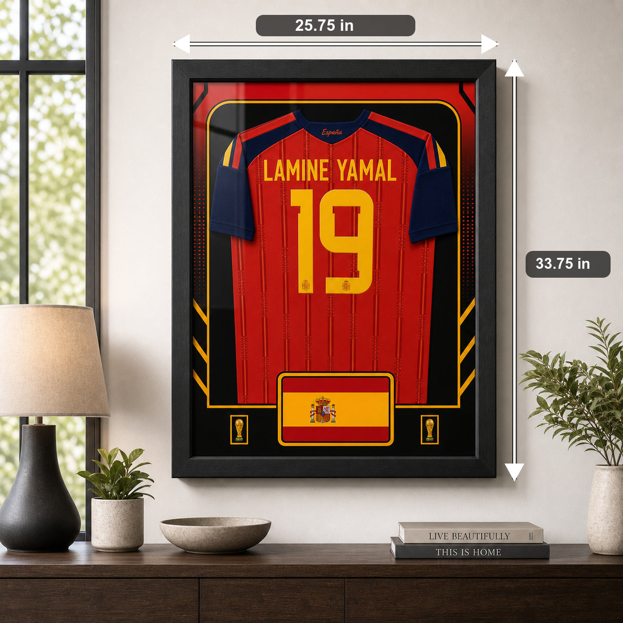 Lamine Yamal Spain 2026 framed jersey finished size dimensions image
