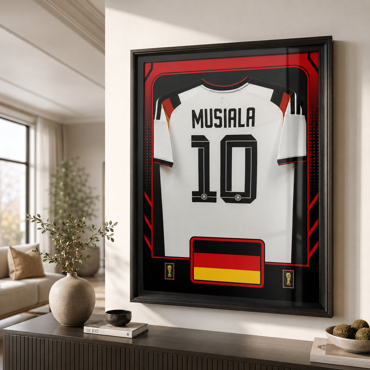 Jamal Musiala framed Germany FIFA World Cup 2026 jersey - Clean wall lifestyle display