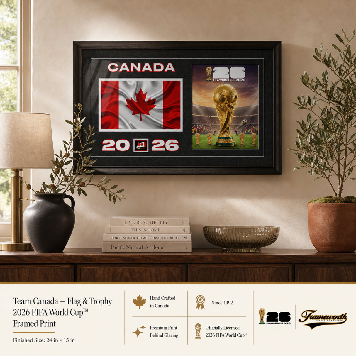 Team Canada 2026 World Cup Flag and Trophy framed print hero infographic