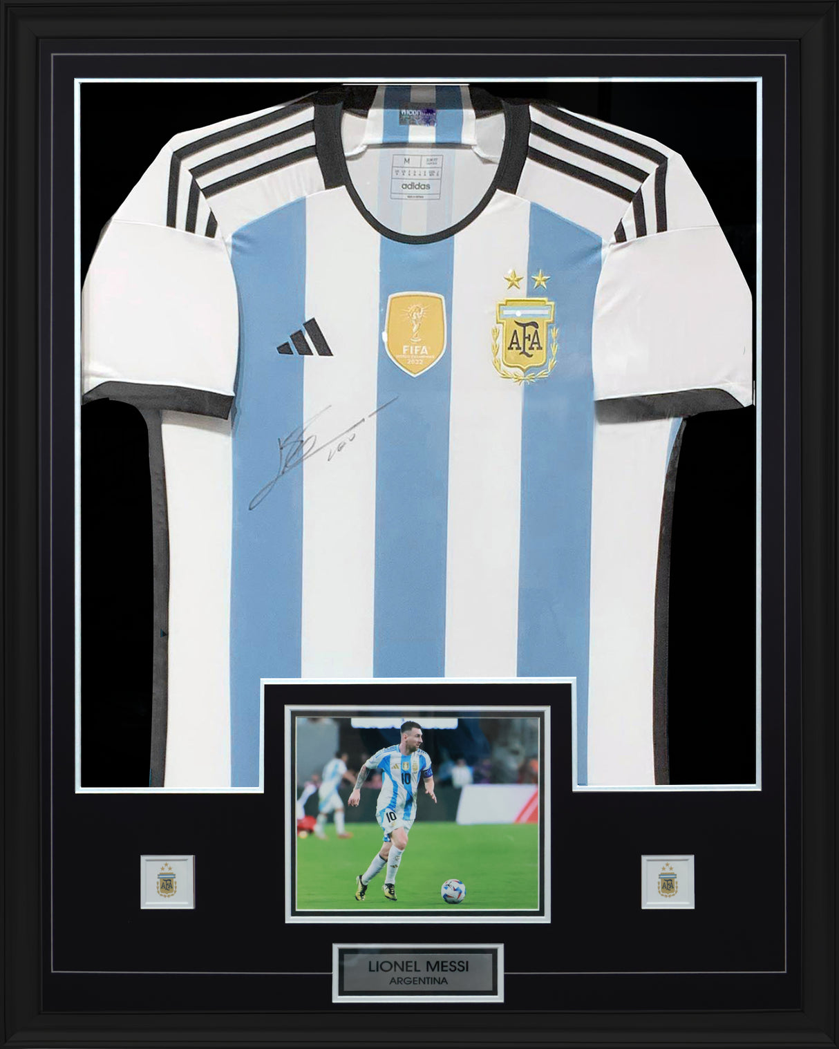 Lionel Messi Front Signed Framed Argentina 2022 World Cup Winners Home Shirt 2 Star Edition