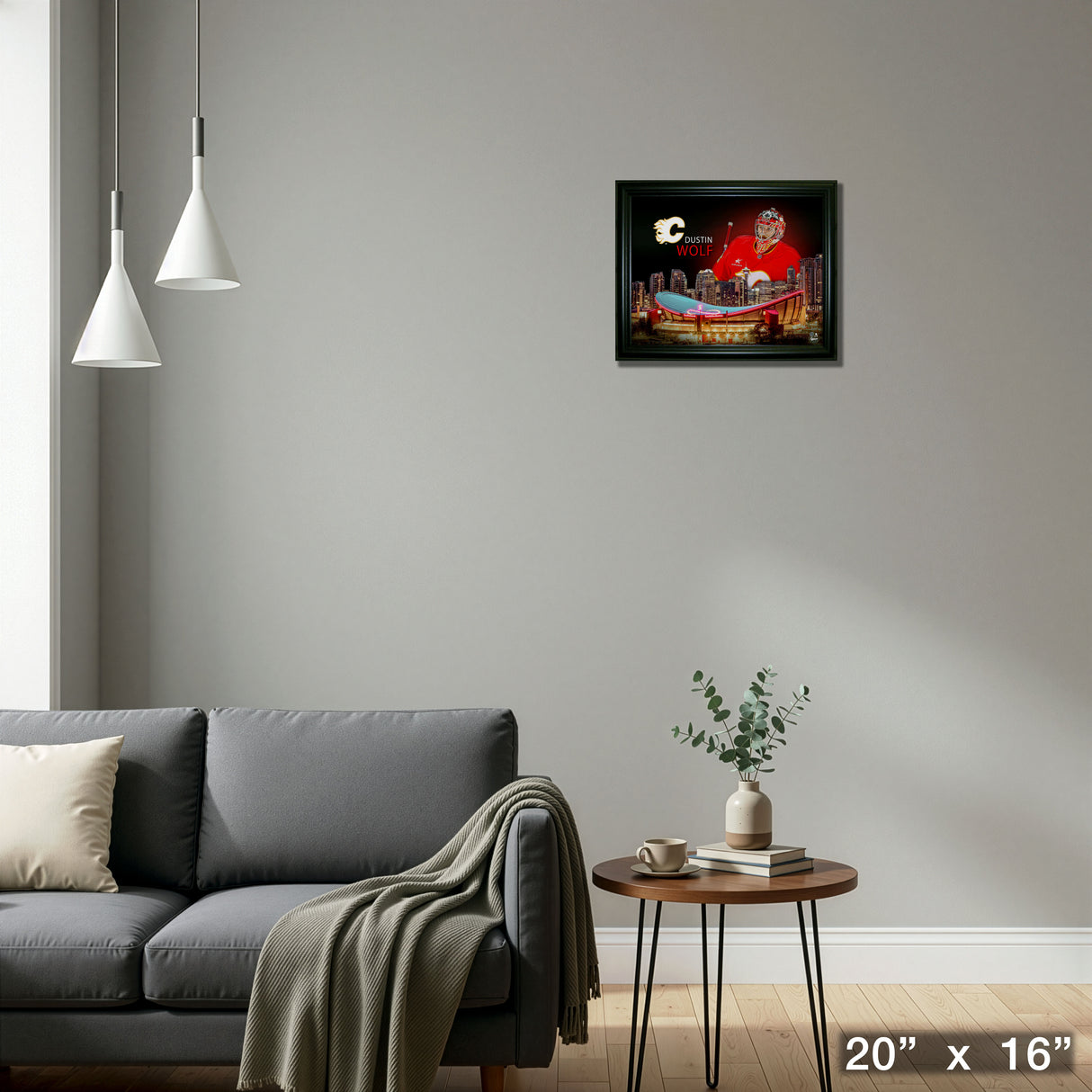 Dustin Wolf 16x20 Framed Skyline Print Calgary Flames – Detail – Frameworth