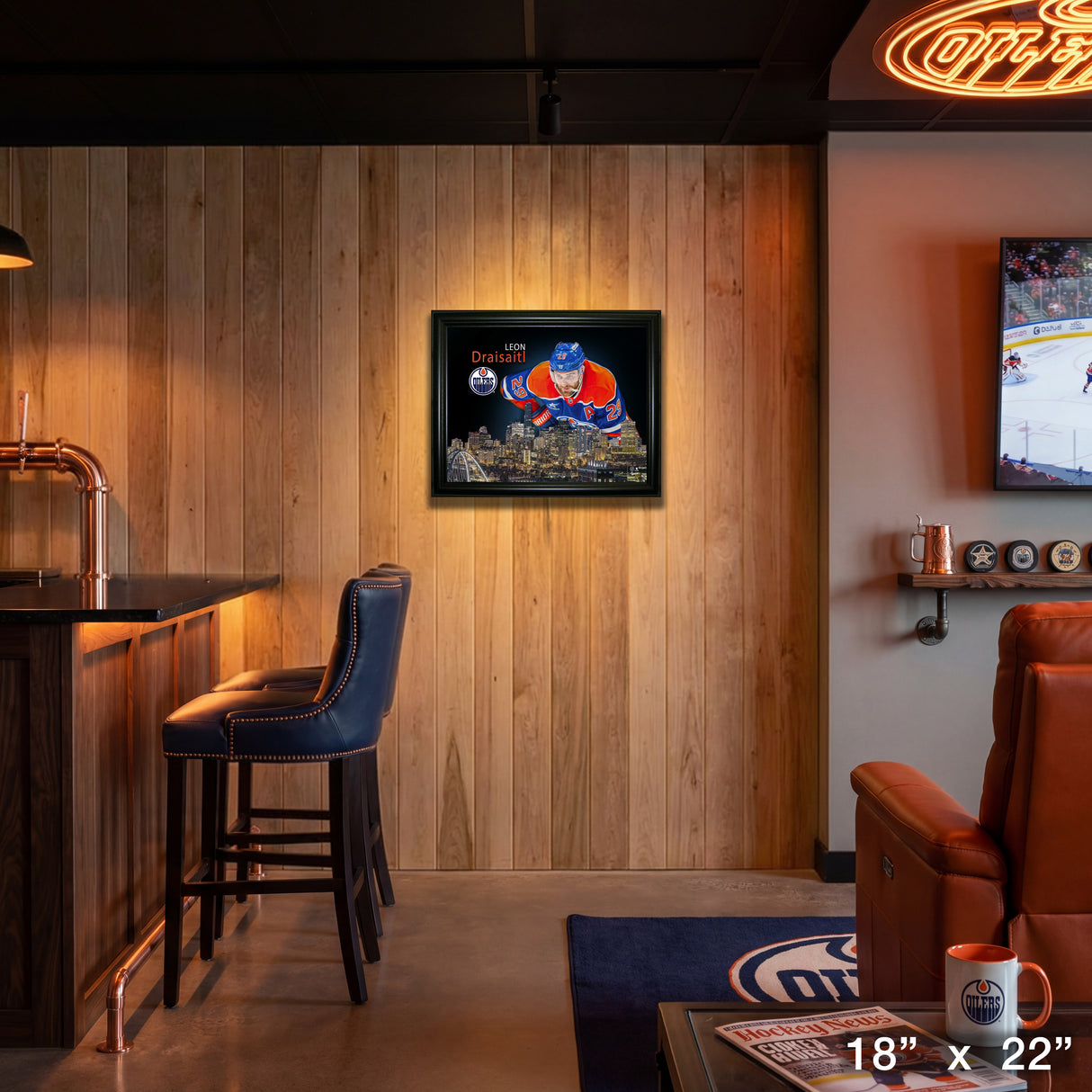 Leon Draisaitl 16x20 Framed Skyline Print Edmonton Oilers – View 4 – Frameworth