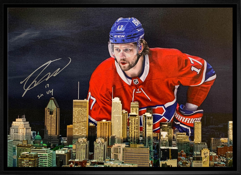 Josh Anderson Montreal Canadiens Signed Framed 20x29 Skyline Canvas with "Sin City" Inscribed - Frameworth Sports Canada 