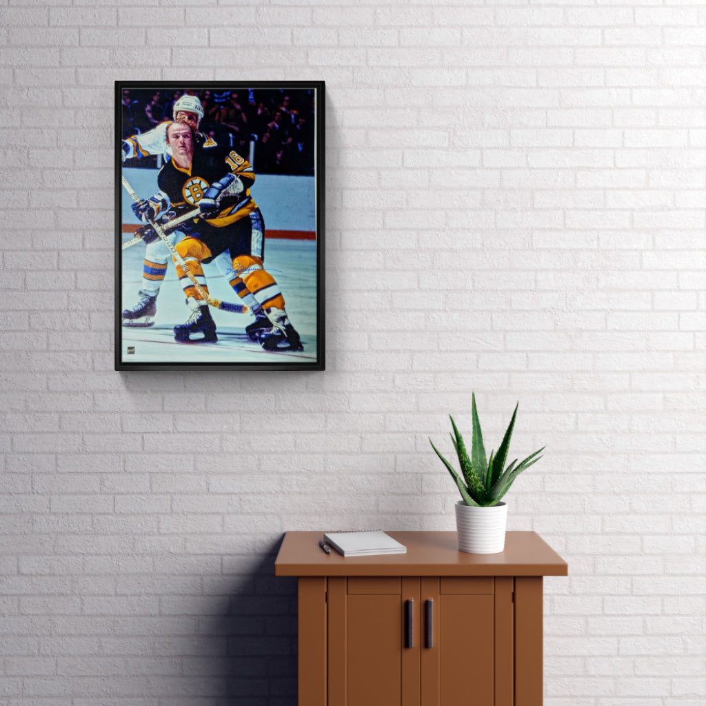 Rick Middleton Boston Bruins Signed Framed Black Jersey in Action 20x29 Canvas - Frameworth Sports Canada