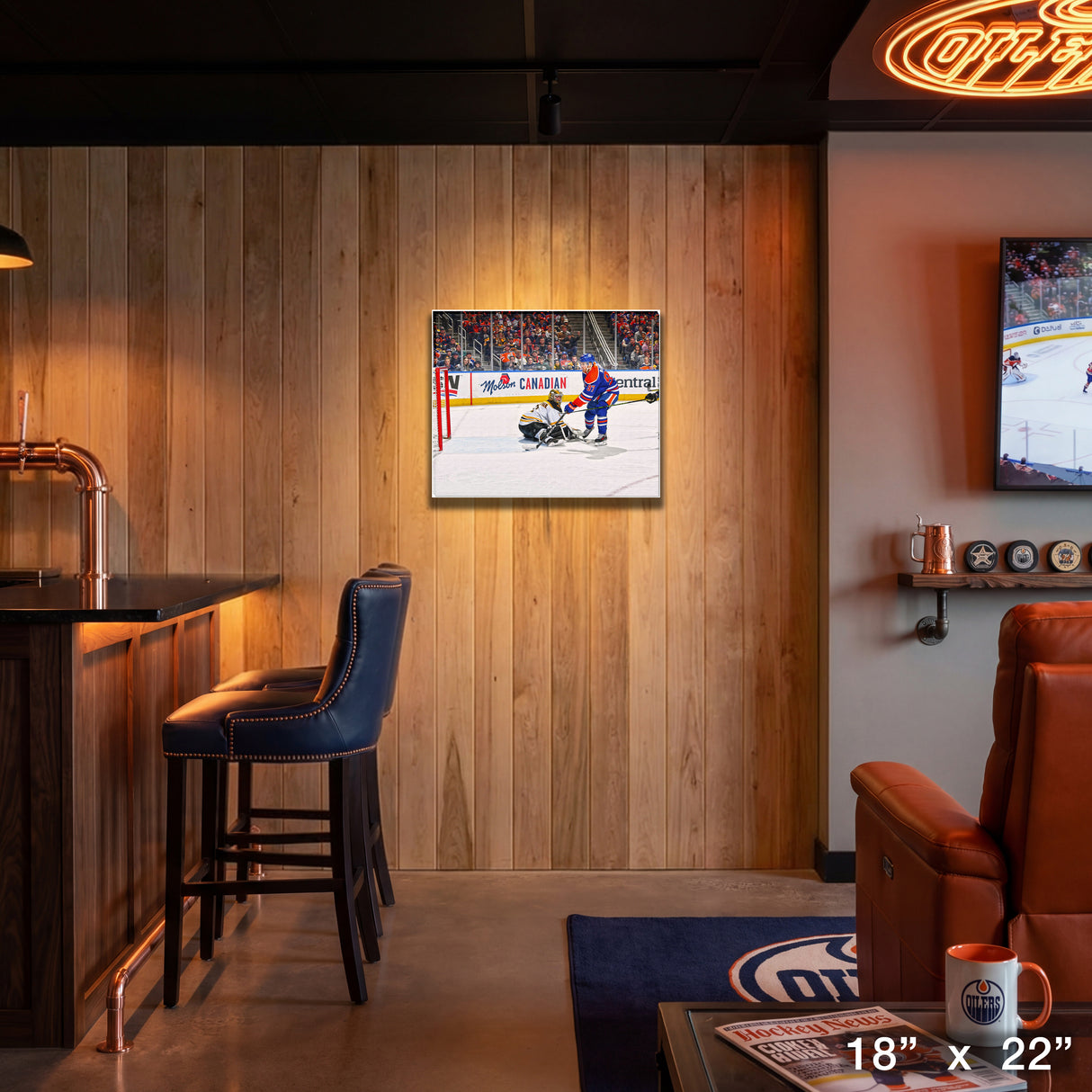 Connor McDavid Unsigned 16x20 Canvas Oilers vs Bruins – View 4 – Frameworth